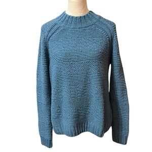 PrAna Sweater Womens Large Blue Pull Over Chunky Knit Mock Neck